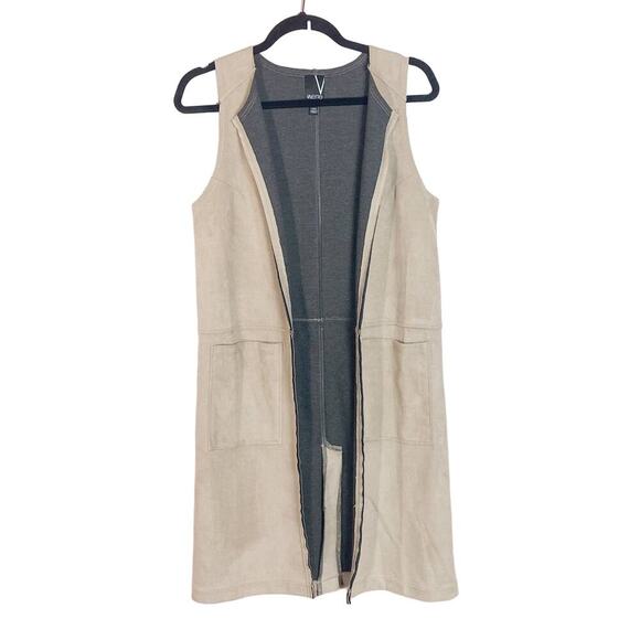 Valette Tan Faux Suede Long Duster Vest - Picture 1 of 6